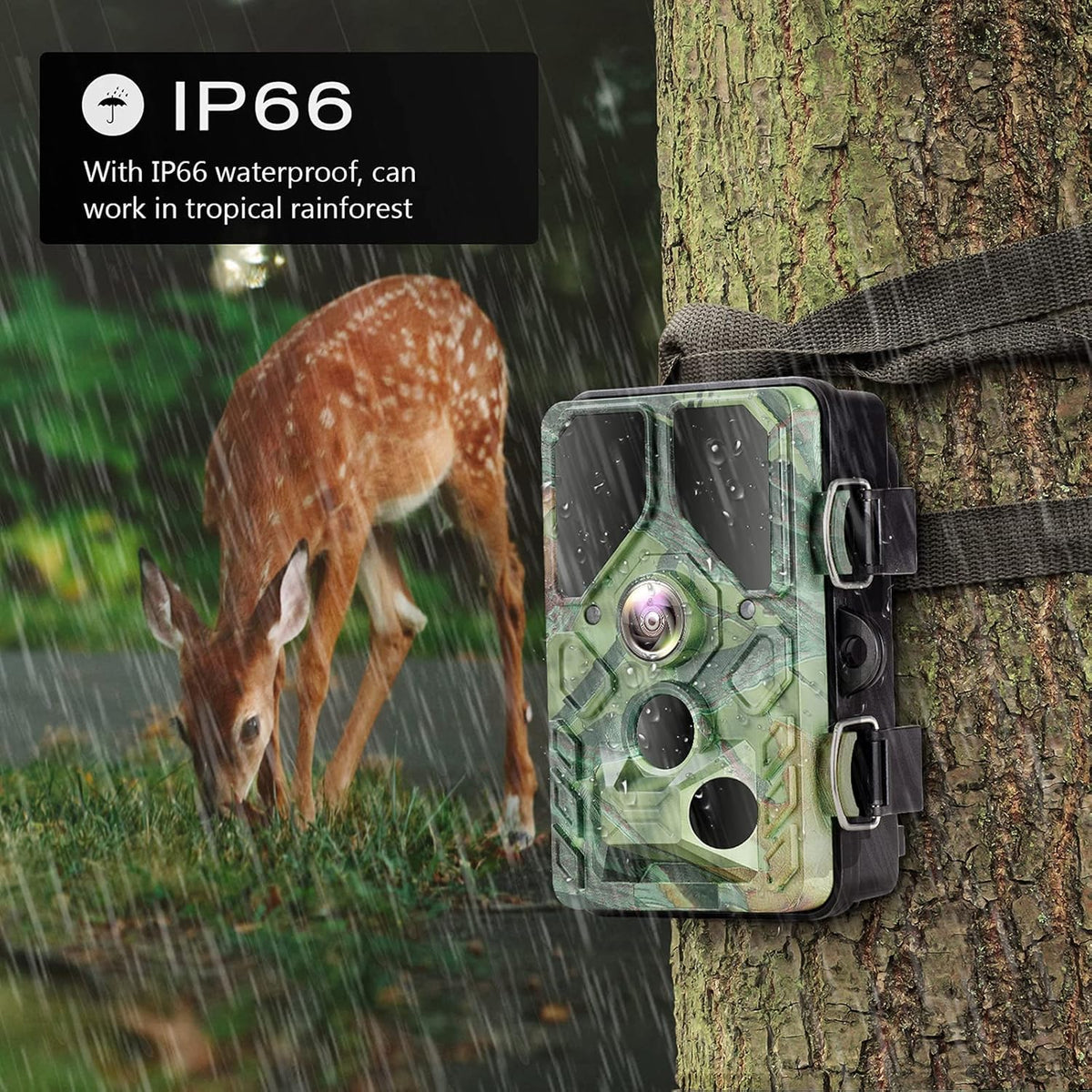 WiFi Trail Camera with Night Vision 65FT Motion Activated IP66 Waterproof Hunting Camera T98427