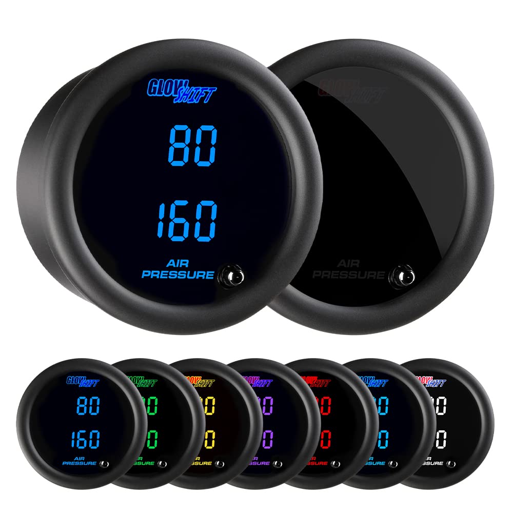 Tinted 7 Color Dual Digital 220 PSI Air Pressure Gauge Kit with 2 Electronic Sensors Y5470