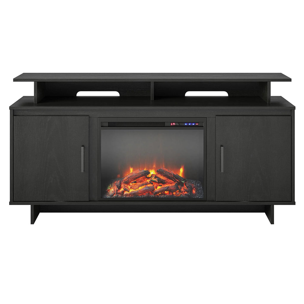 Electric Fireplace TV Console with Storage Cabinets, Black Oak C372