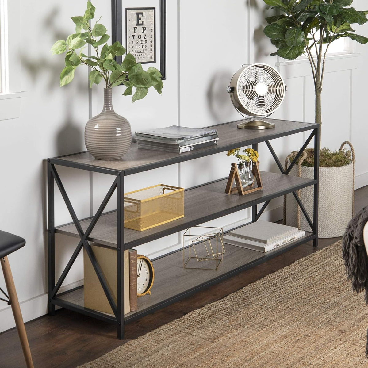 4 Tier Grey Metal Wood Bookcase M67784