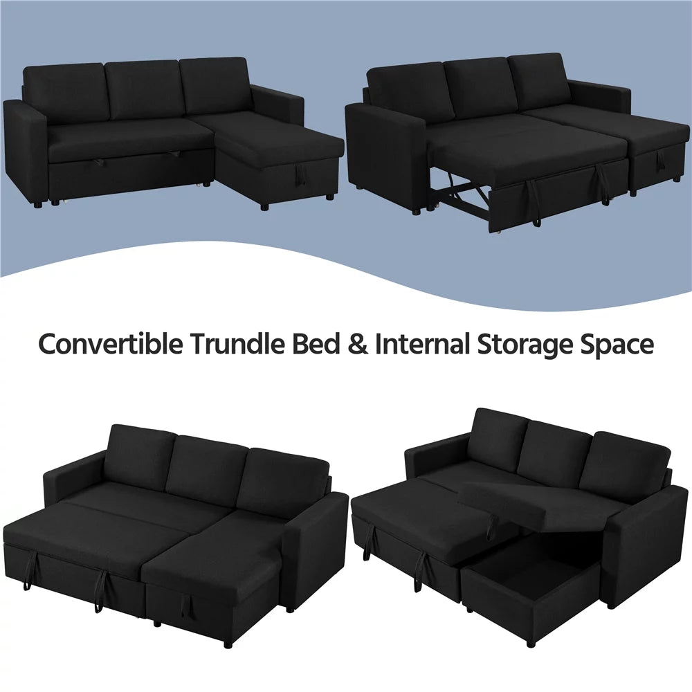 Dark Gray Reversible L-Shaped Sectional Sofa with Pull Out Bed X798