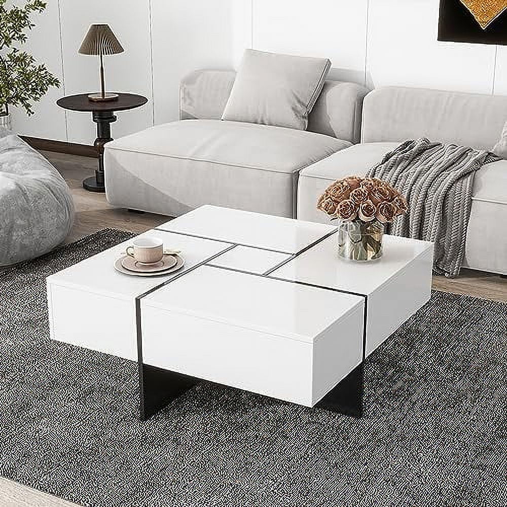 Brown Square Coffee Table with 4 Hidden Compartments P816705