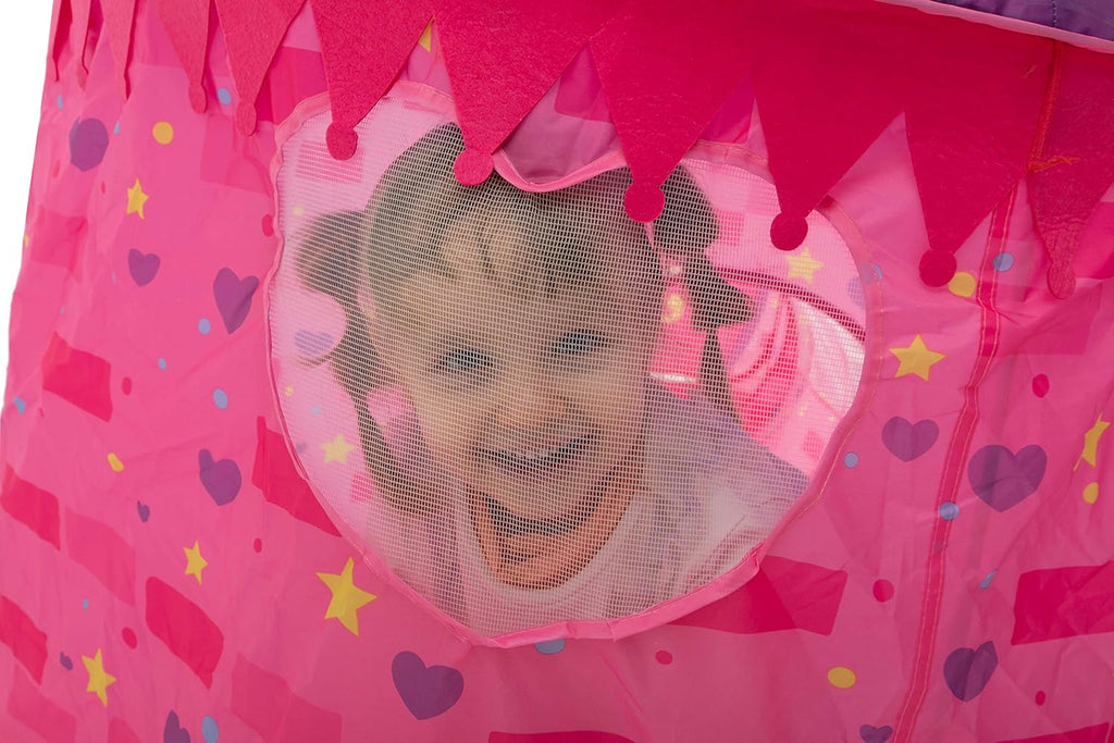 Pink Castle Play Tent with Pop Up Tunnel and Playhouse Kids Indoor Outdoor Play Tent Set S1833
