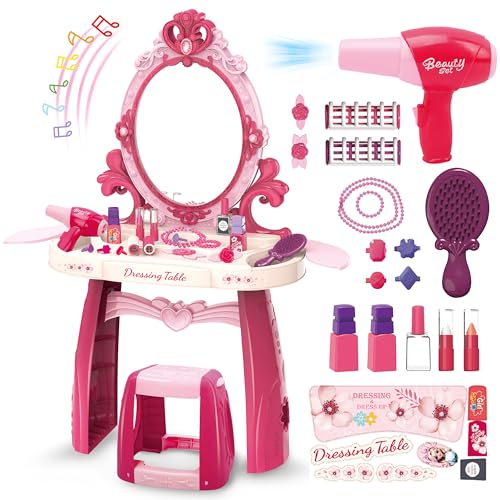 Toddler Vanity Makeup Table Toy with Mirror & Chair P602006