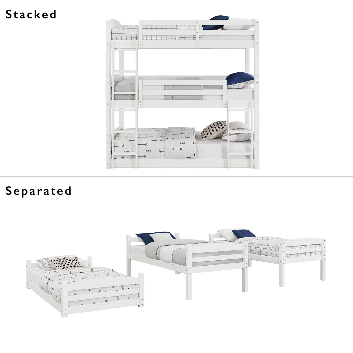 White Triple Twin Bunk Bed F24885