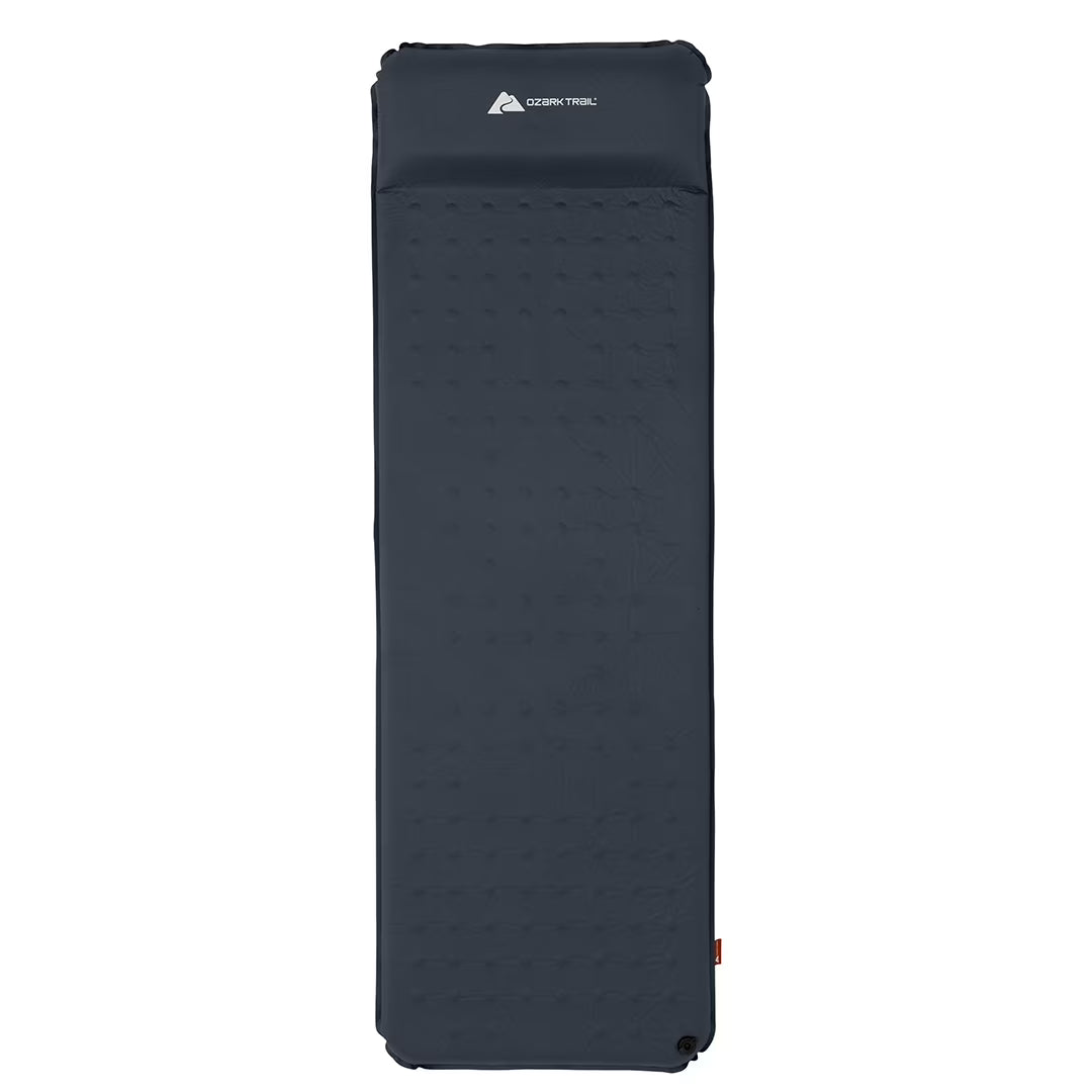 Self-Inflating Camp Pad with Pillow, Grey, 78" L x 25" W x 2" H K719