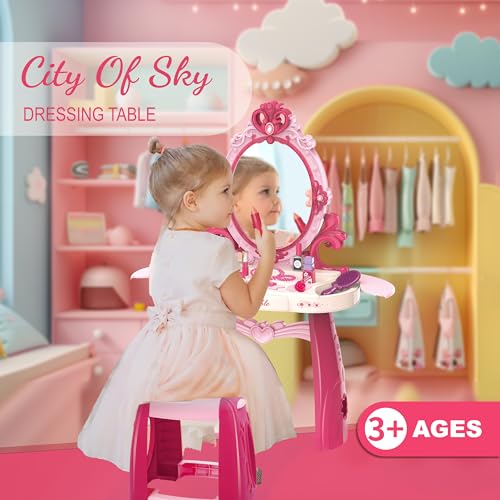 Toddler Vanity Makeup Table Toy with Mirror & Chair P602006