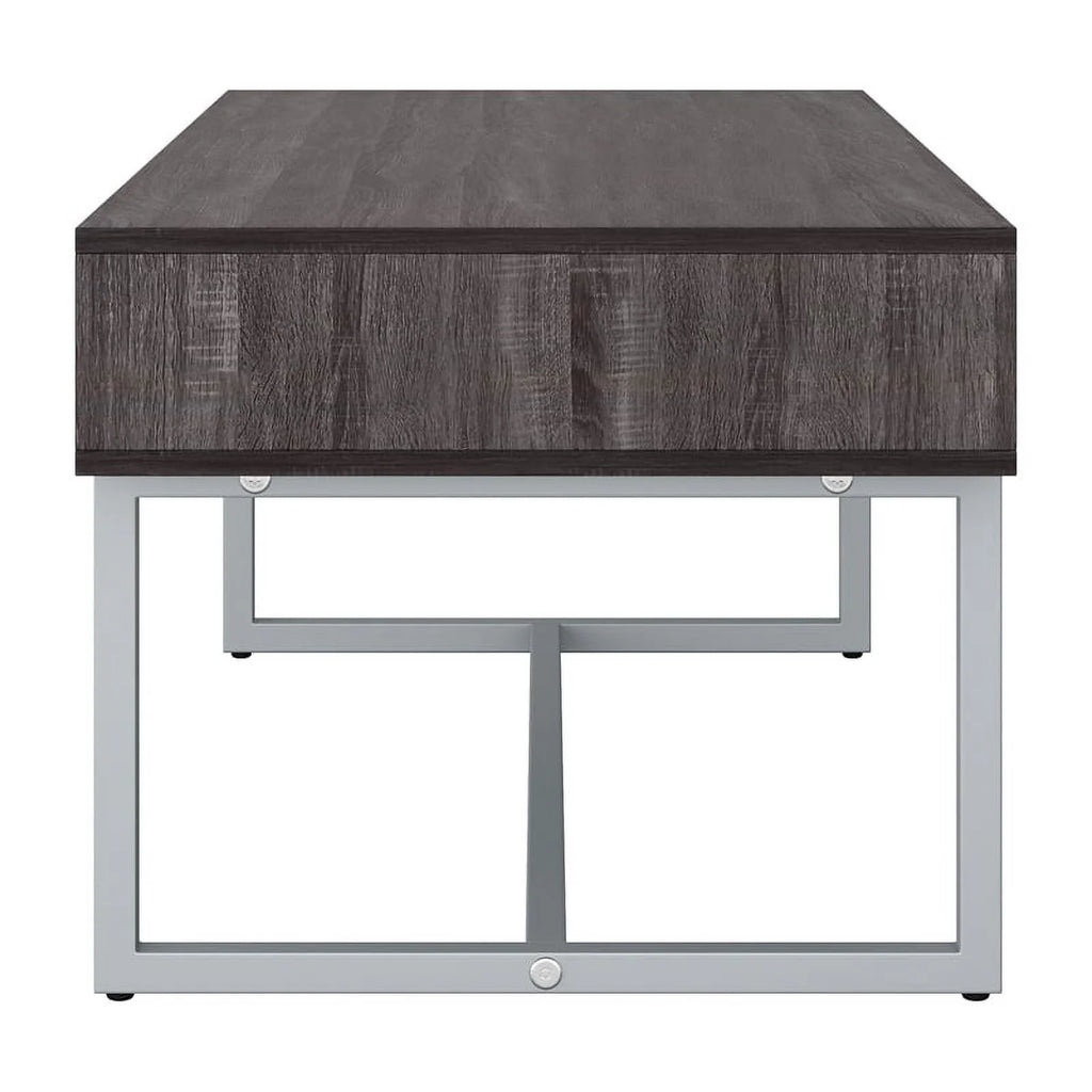 Gray Engineered Wood Single Drawer Coffee Table with Cubby Storage G7150
