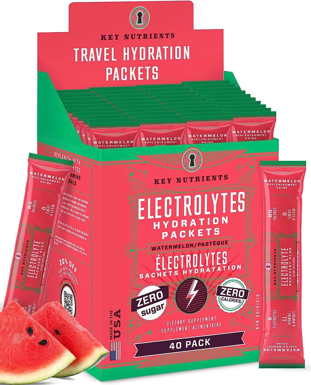 Watermelon Electrolytes Powder Packets 40 Pack T87965