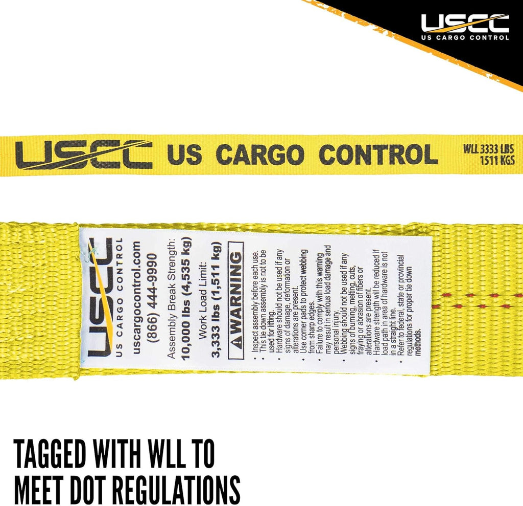 2 Inch x 12 Foot Yellow Ratchet Straps with Double J Hooks - 4 Pack U45784
