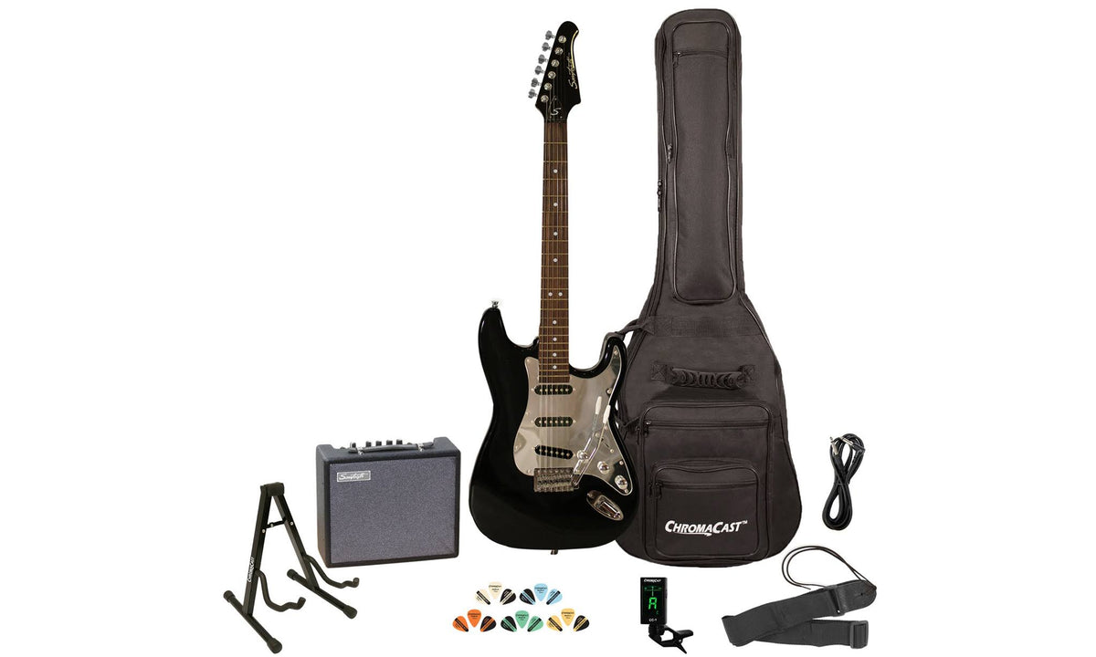 Black/Chrome Pickguard Electric Guitar with Accessories A801