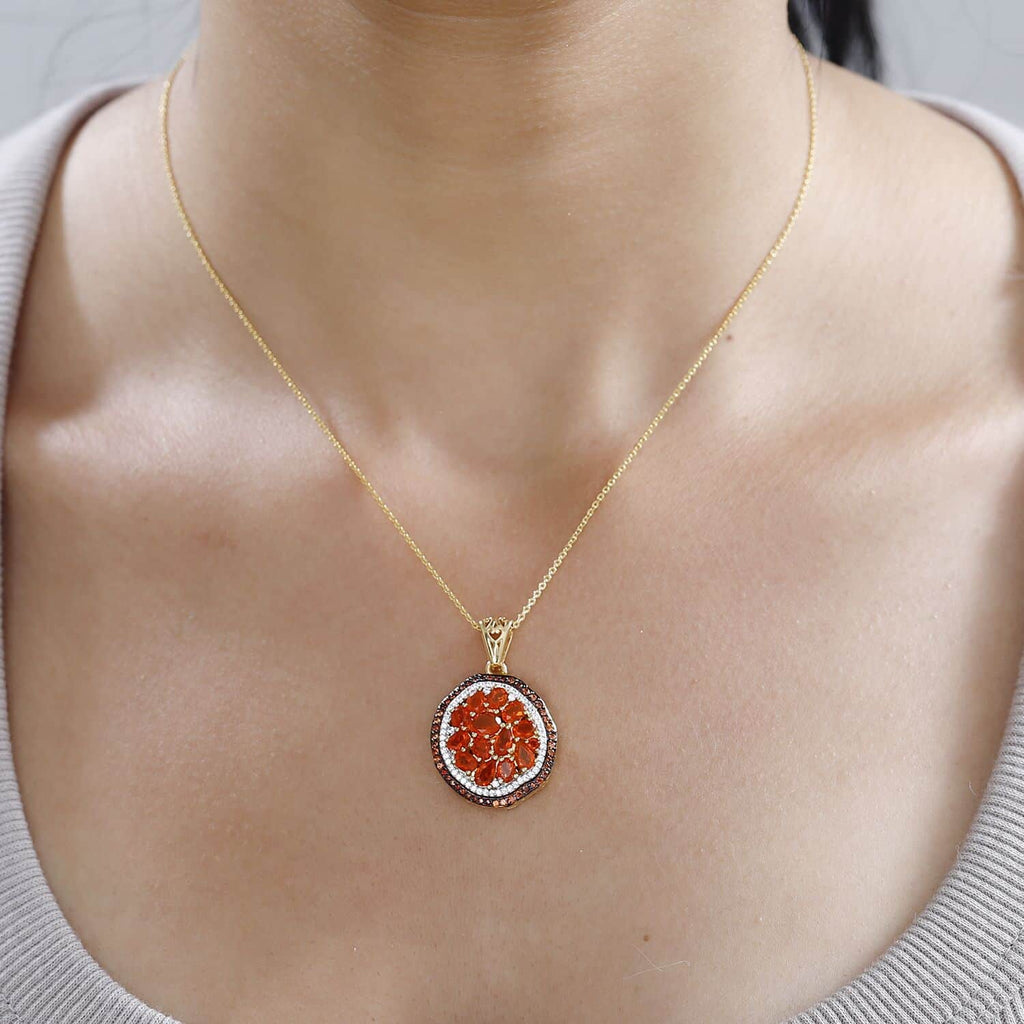 Crimson Fire Opal Oval 925 Sterling Silver Vermeil Yellow Gold Plated Pendant Necklace 20" Ct 1.87 V97179