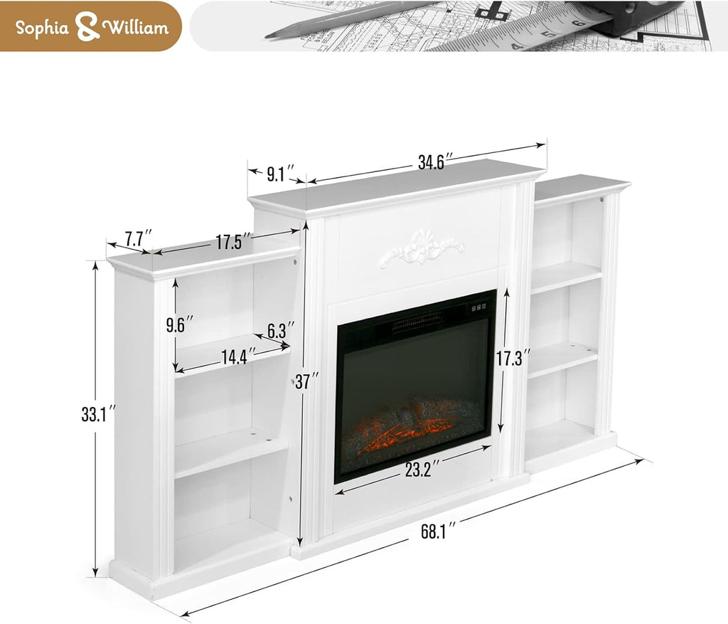 White Fireplace TV Stand with Adjustable Shelves F195