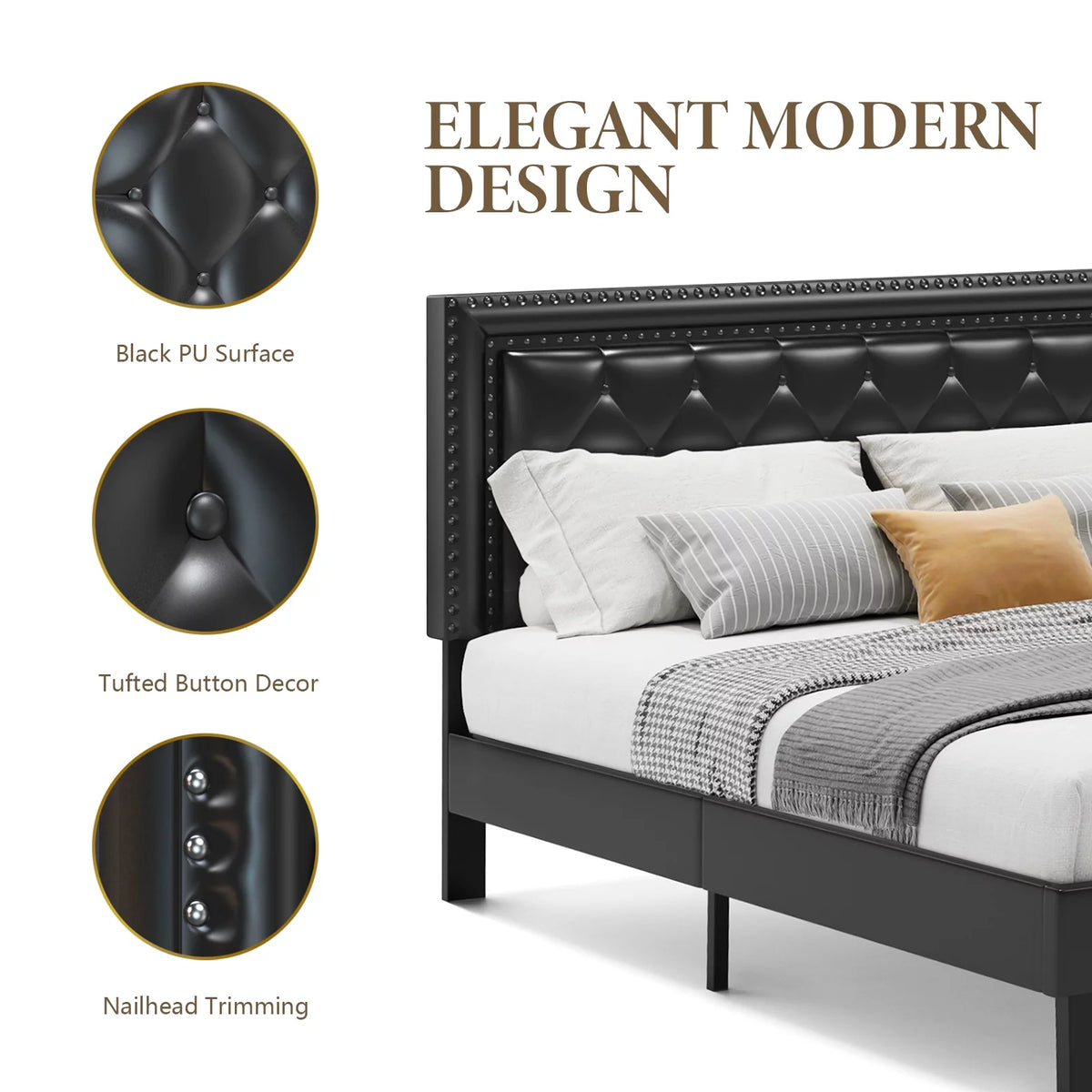 Queen Bed Frame with Wooden Slat Support A768143
