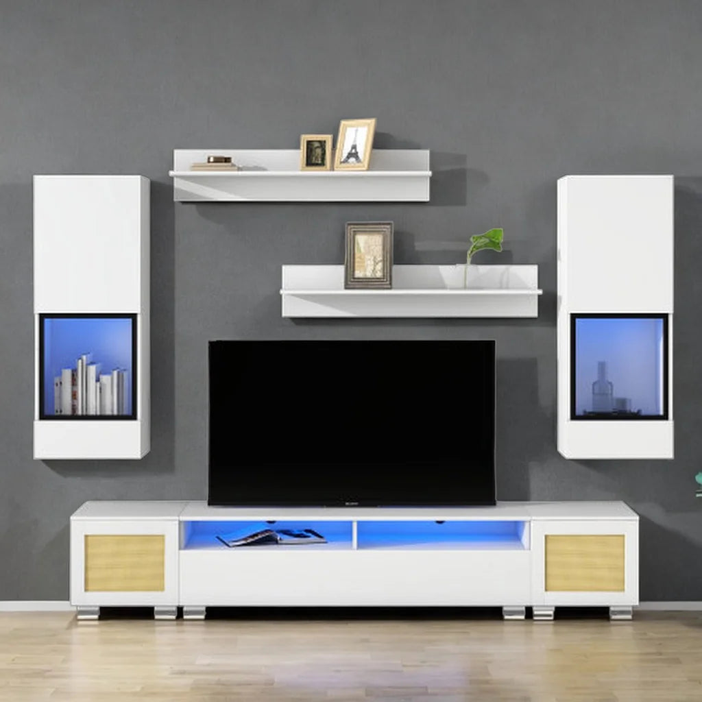 White 7 Pieces Floating TV Stand with LED Lights K881237