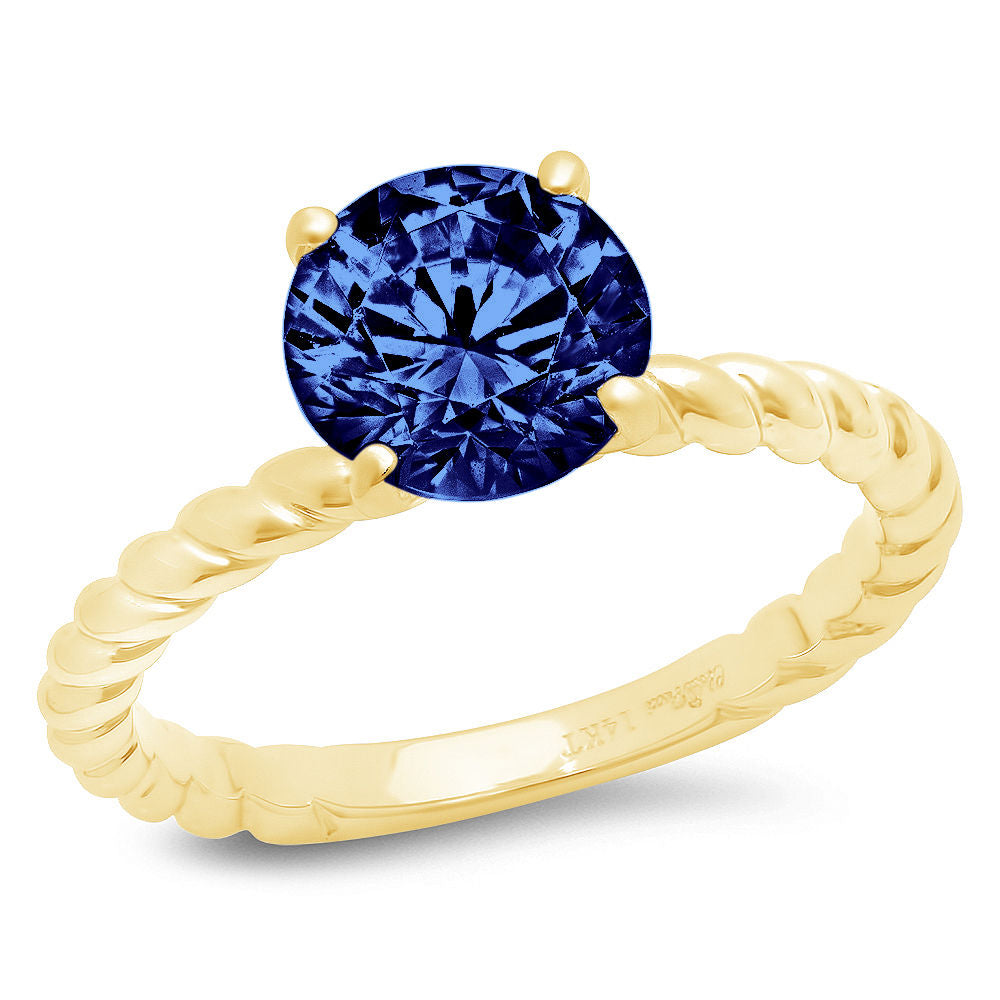 2.0ct Round Cut Blue Simulated Tanzanite 14k Yellow Gold Engagement Ring Size 9.5 O968