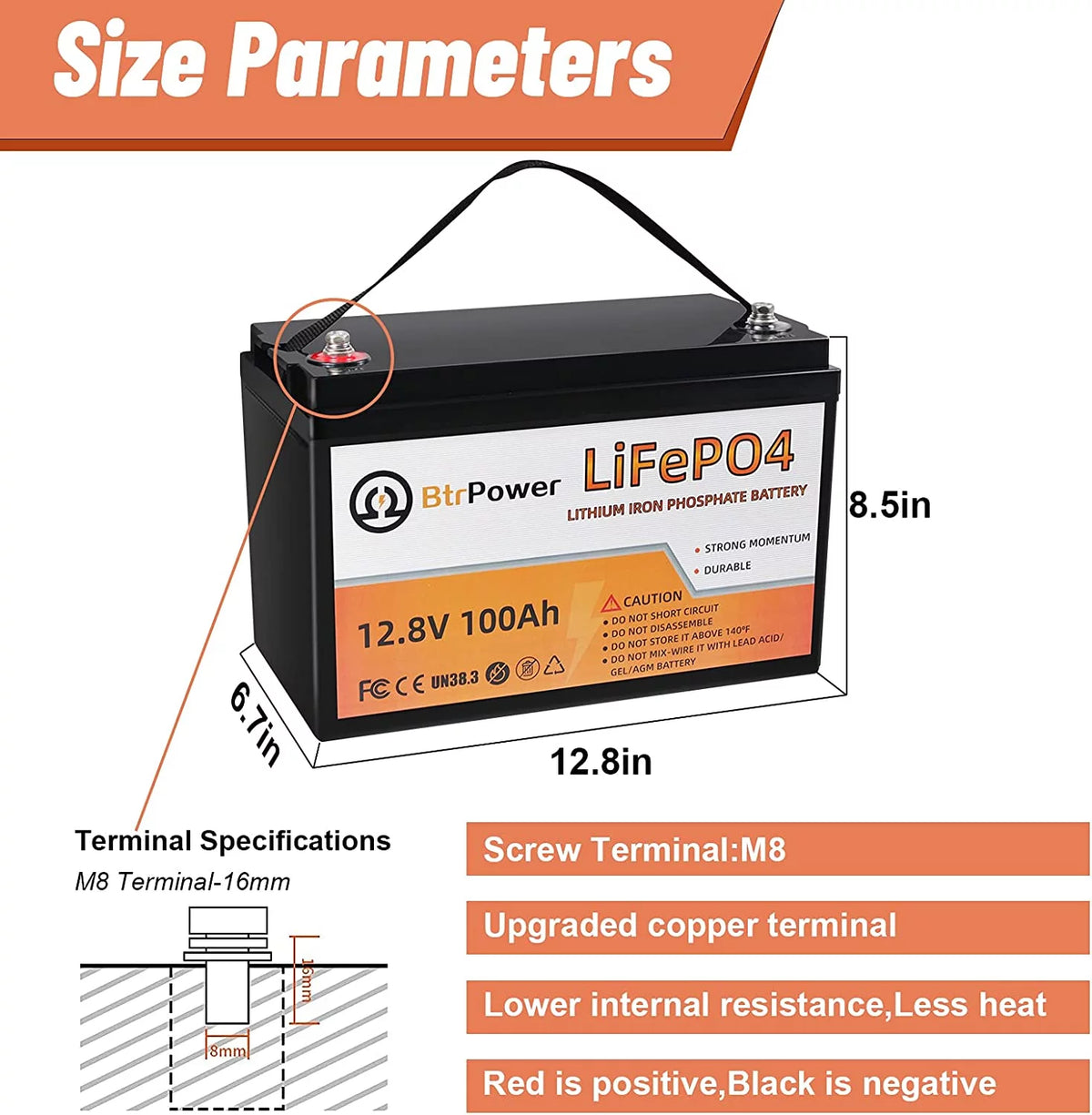 2 Pack 12V 100Ah LiFePO4 Lithium Deep Cycle Rechargeable Battery Q391