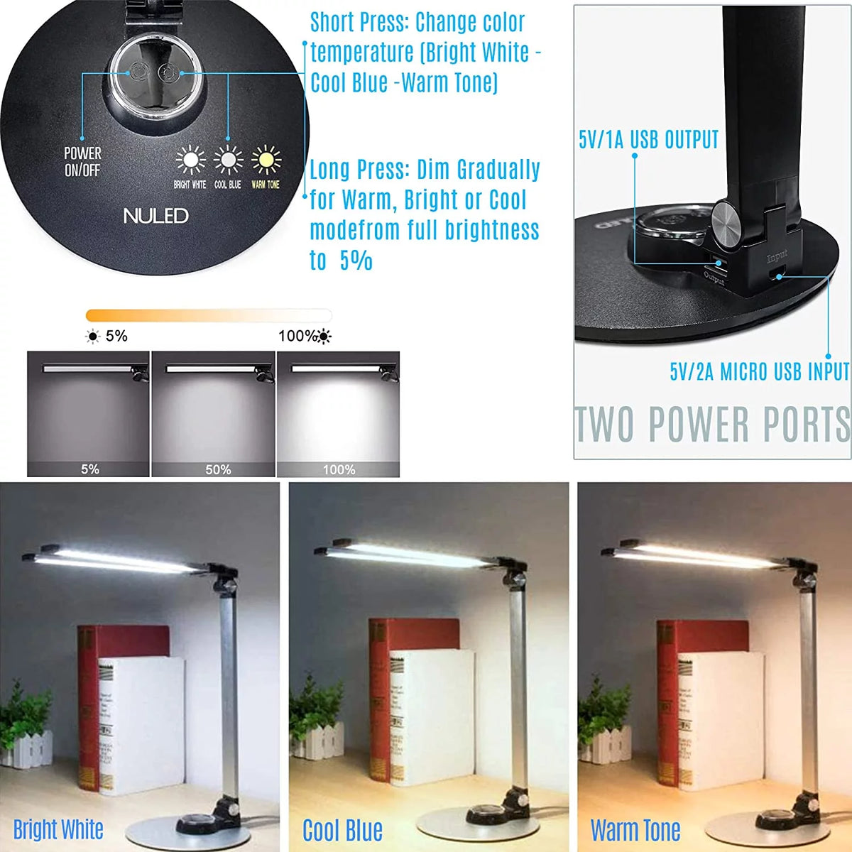 Rotatable Aluminum LED Desk Lamp with USB Charging Port N438303