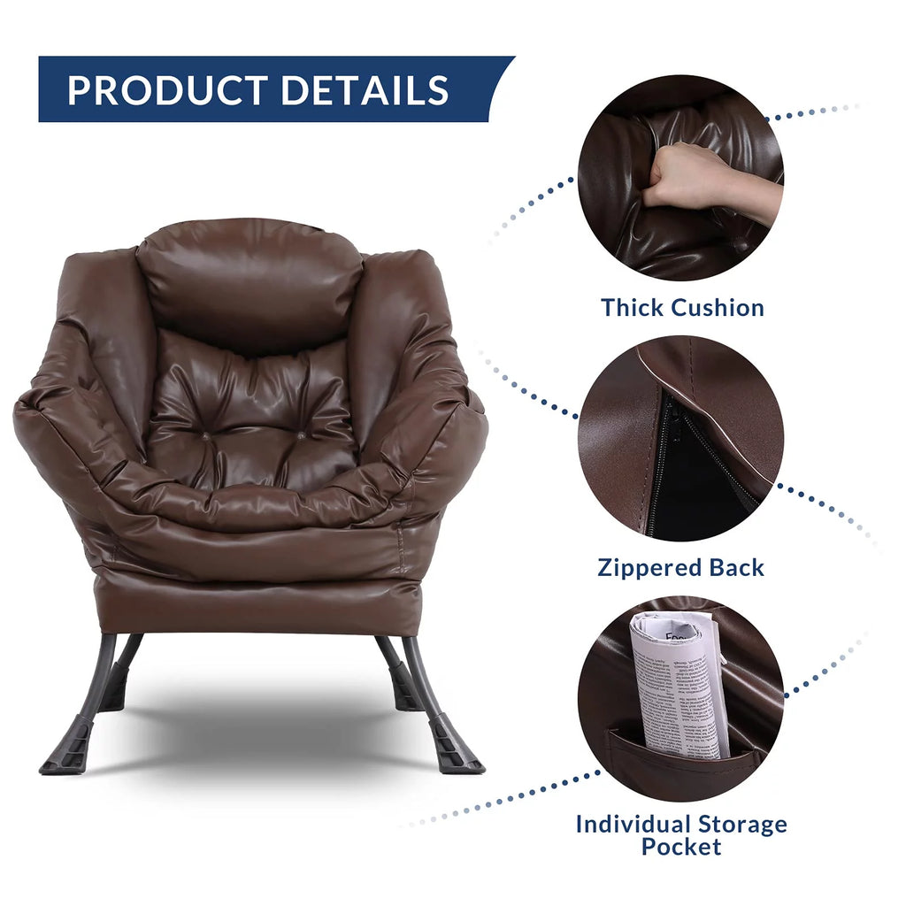 Brown PU Leather Reclining Armchair with Side Pocket H644