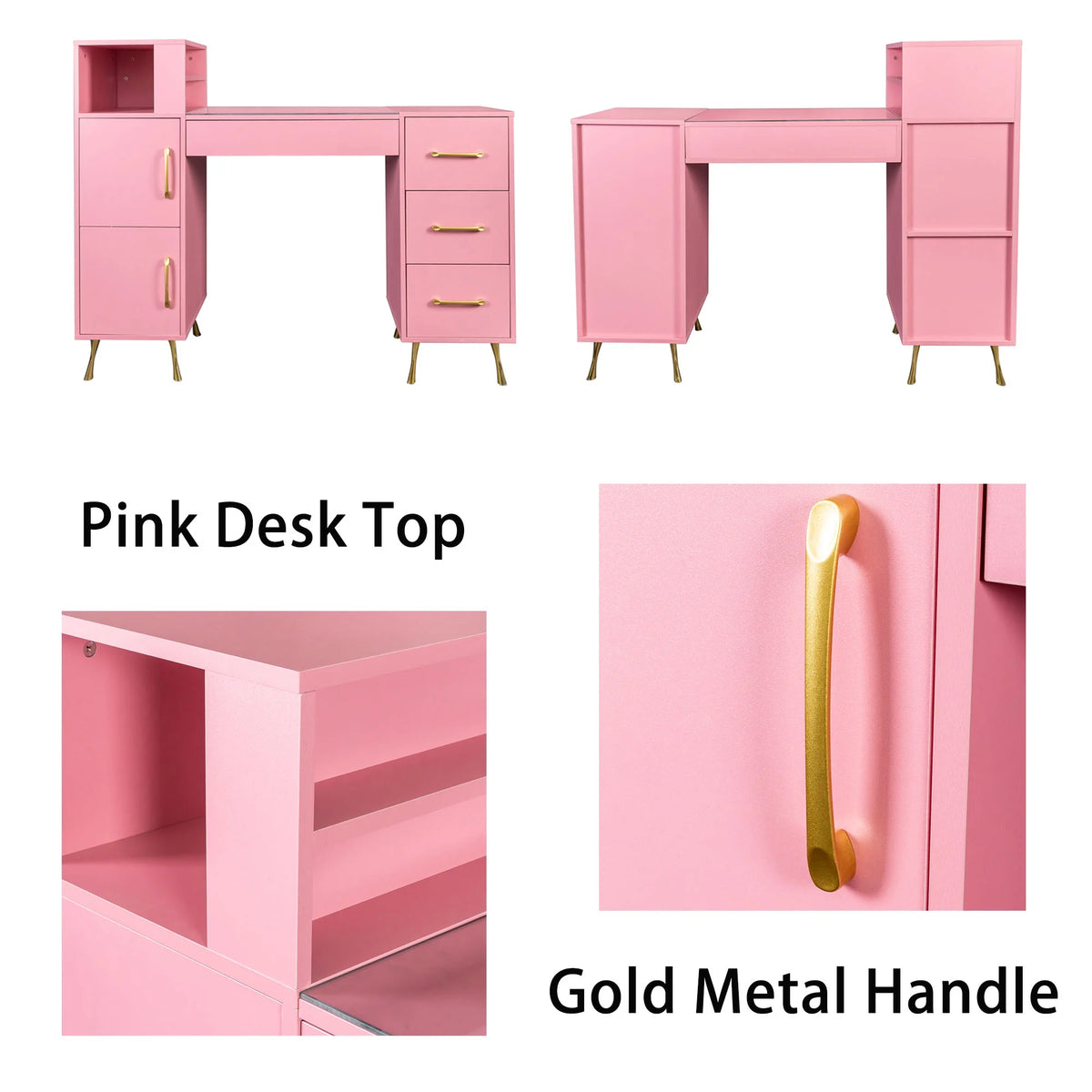 Pink 55inches Vanity Desk with 4 Drawers H669