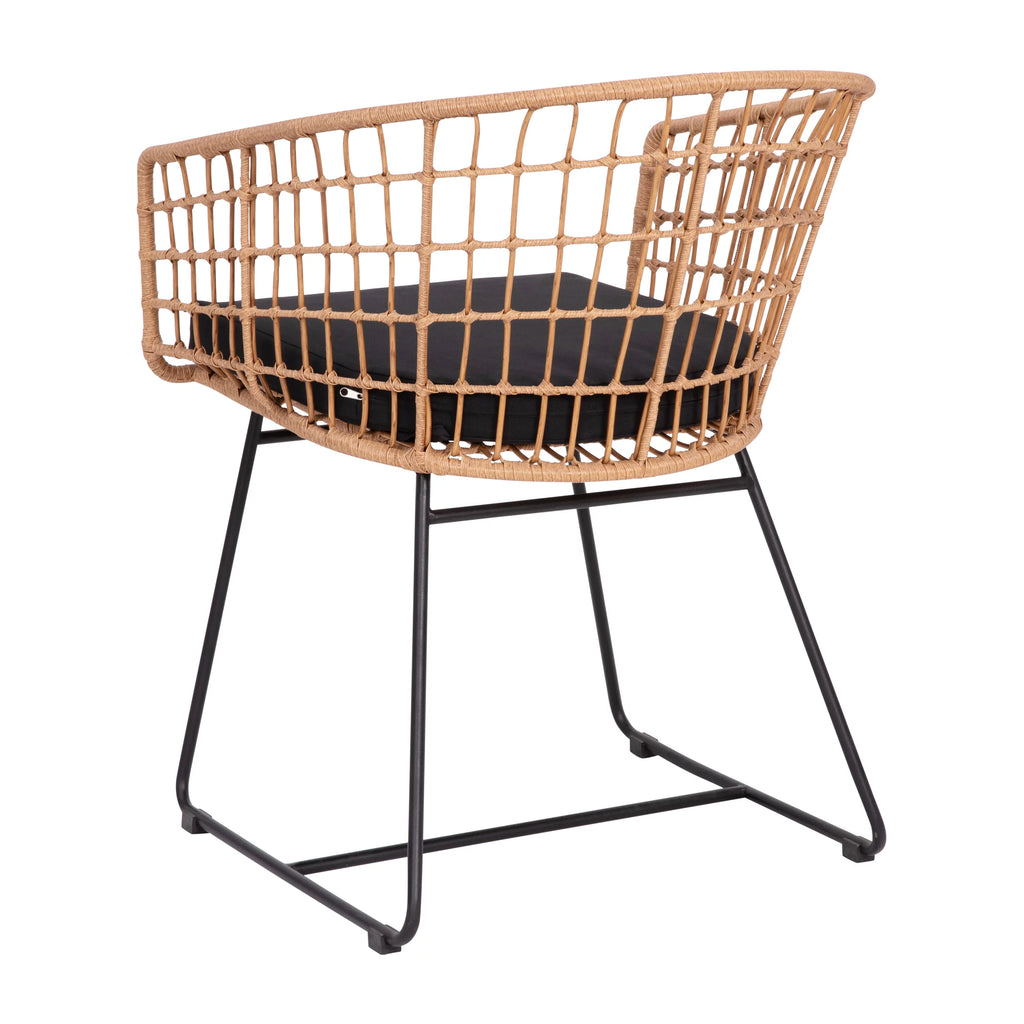 Set of 2 Indoor/Outdoor Rope PE Wicker Rattan Club Chairs with Black Cushions O8506