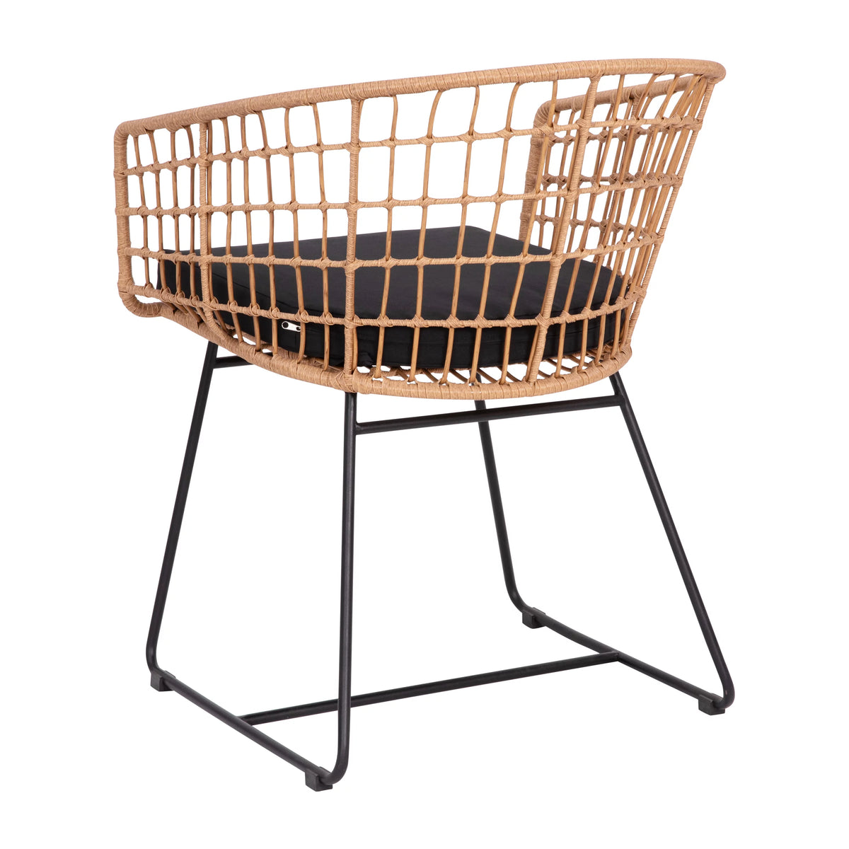Set of 2 Indoor/Outdoor Rope PE Wicker Rattan Club Chairs with Black Cushions O8506
