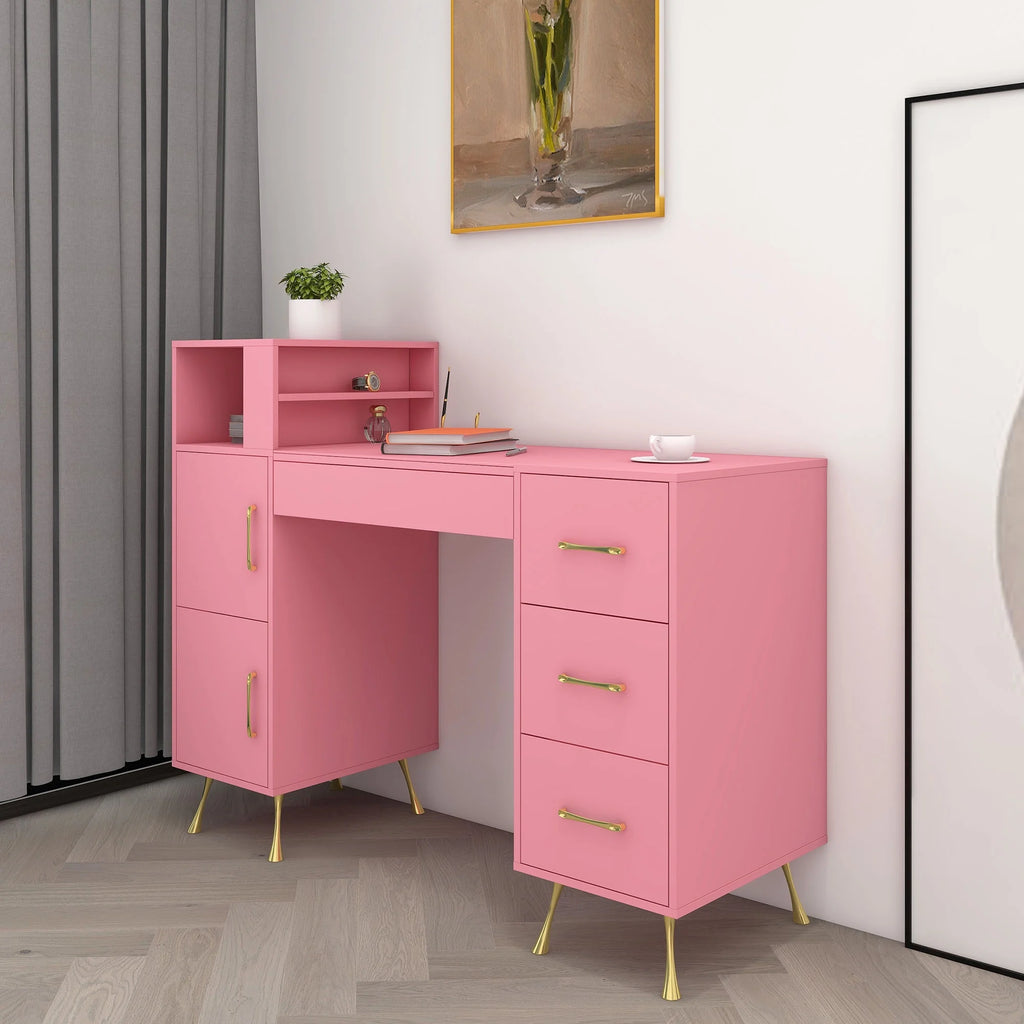 Pink 55inches Vanity Desk with 4 Drawers H669