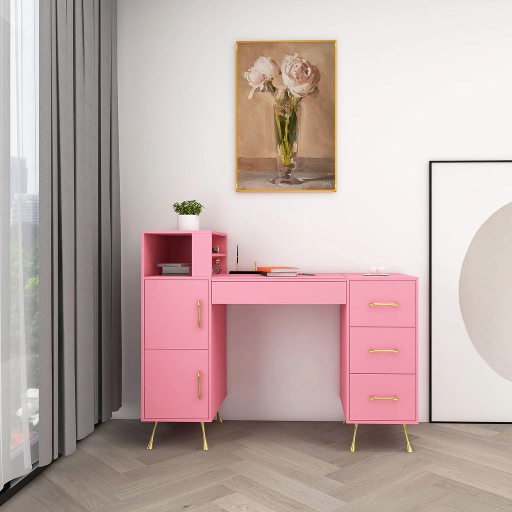 Pink 55inches Vanity Desk with 4 Drawers H669