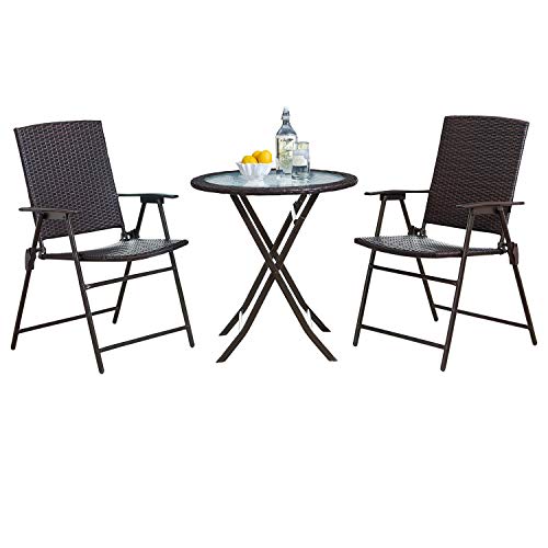 3 Pieces Wicker Folding Bistro Set J64615