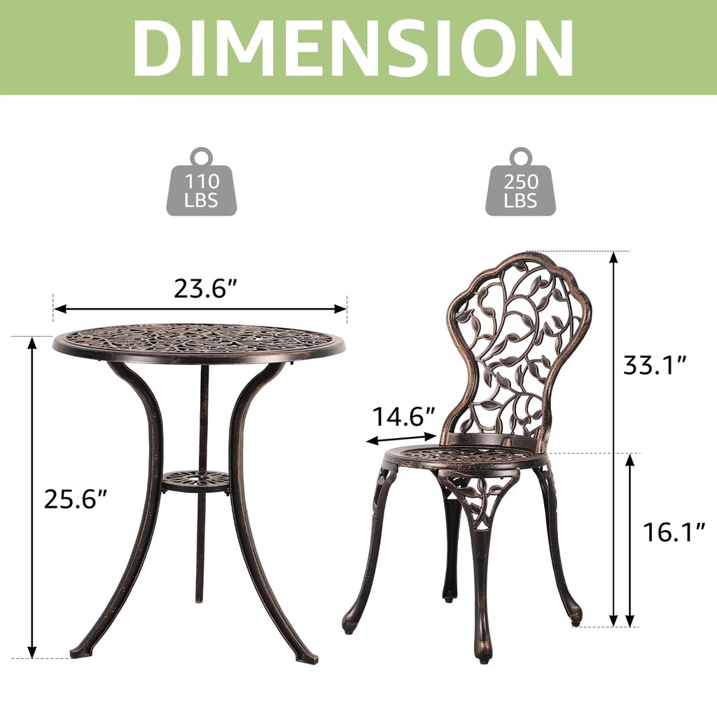3-Piece Cast Aluminum Outdoor Bistro Set I1316