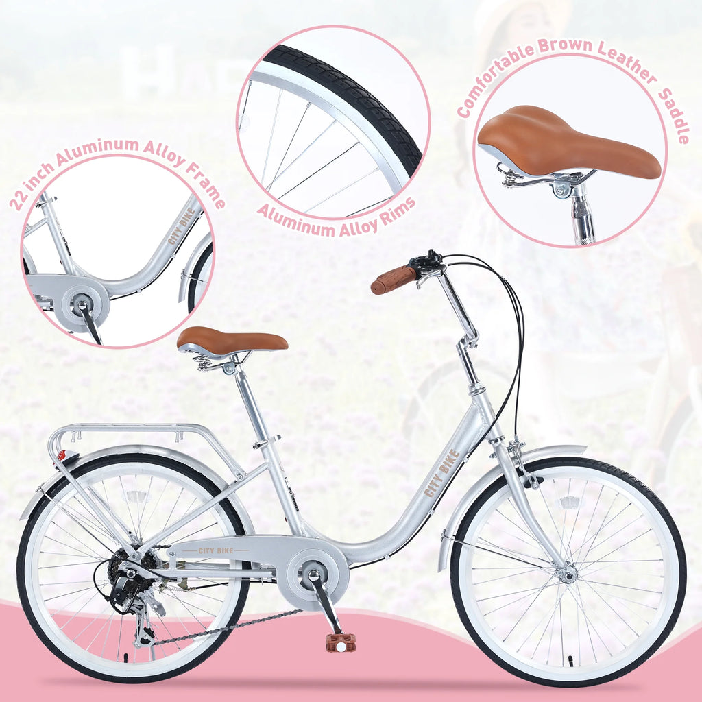22 Aluminum Alloy 7 Speed Purple City Bike C159906