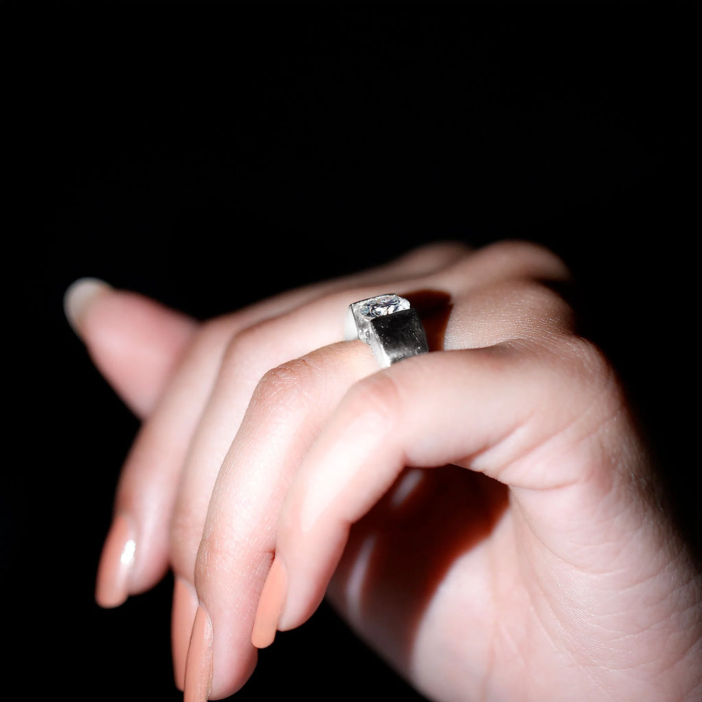 Moissanite Solitaire Engagement Ring, 2 Carat, Sterling Silver, 10K White Gold, US 7.50 P87369