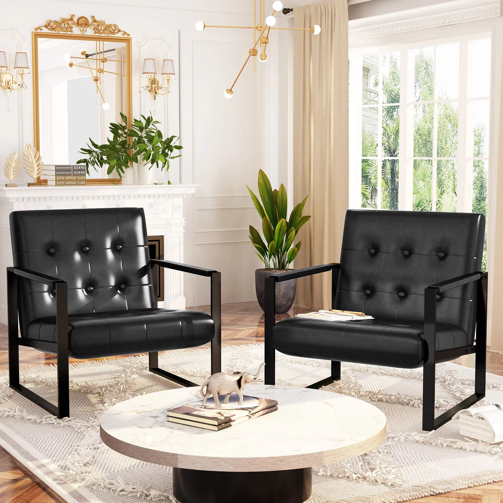 Leather Accent Chair Set of 2 Black Q212