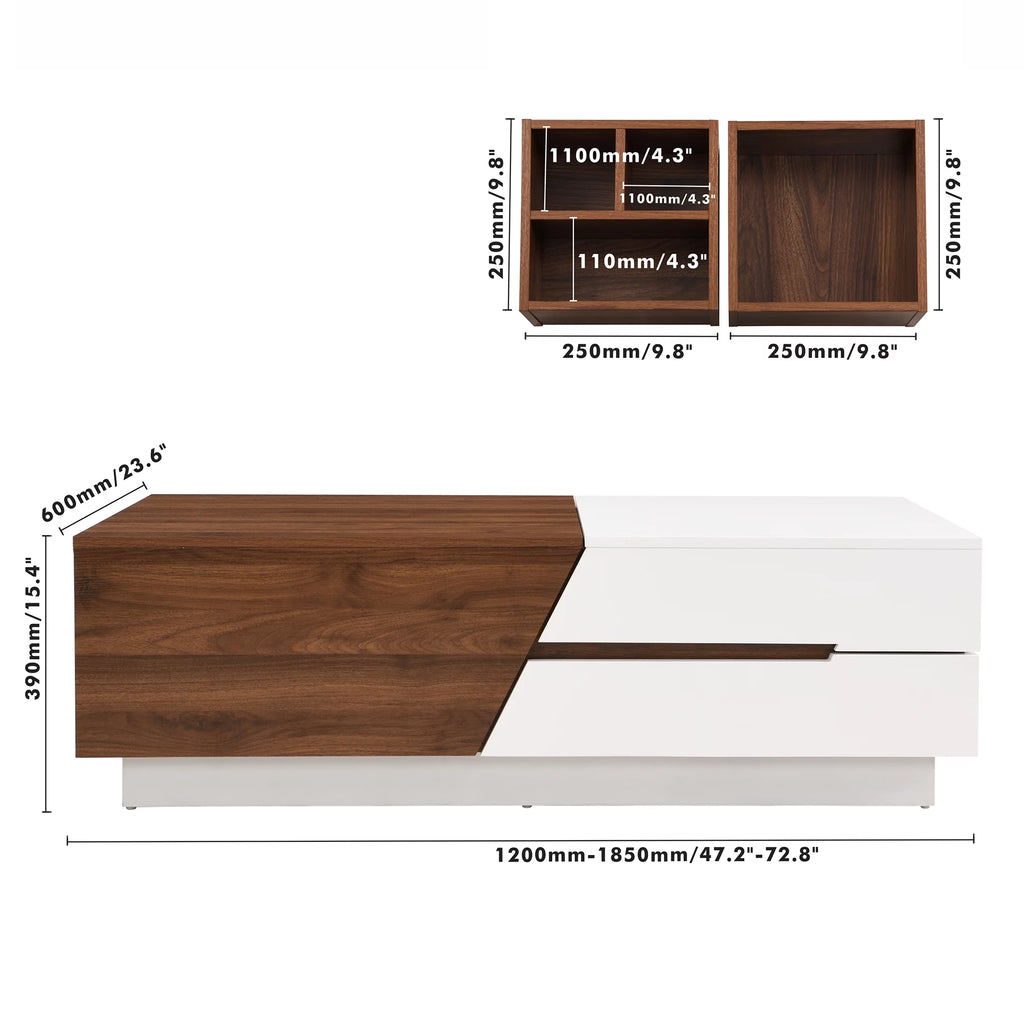 White Walnut Extendable Coffee Table with Storage Drawers A783429