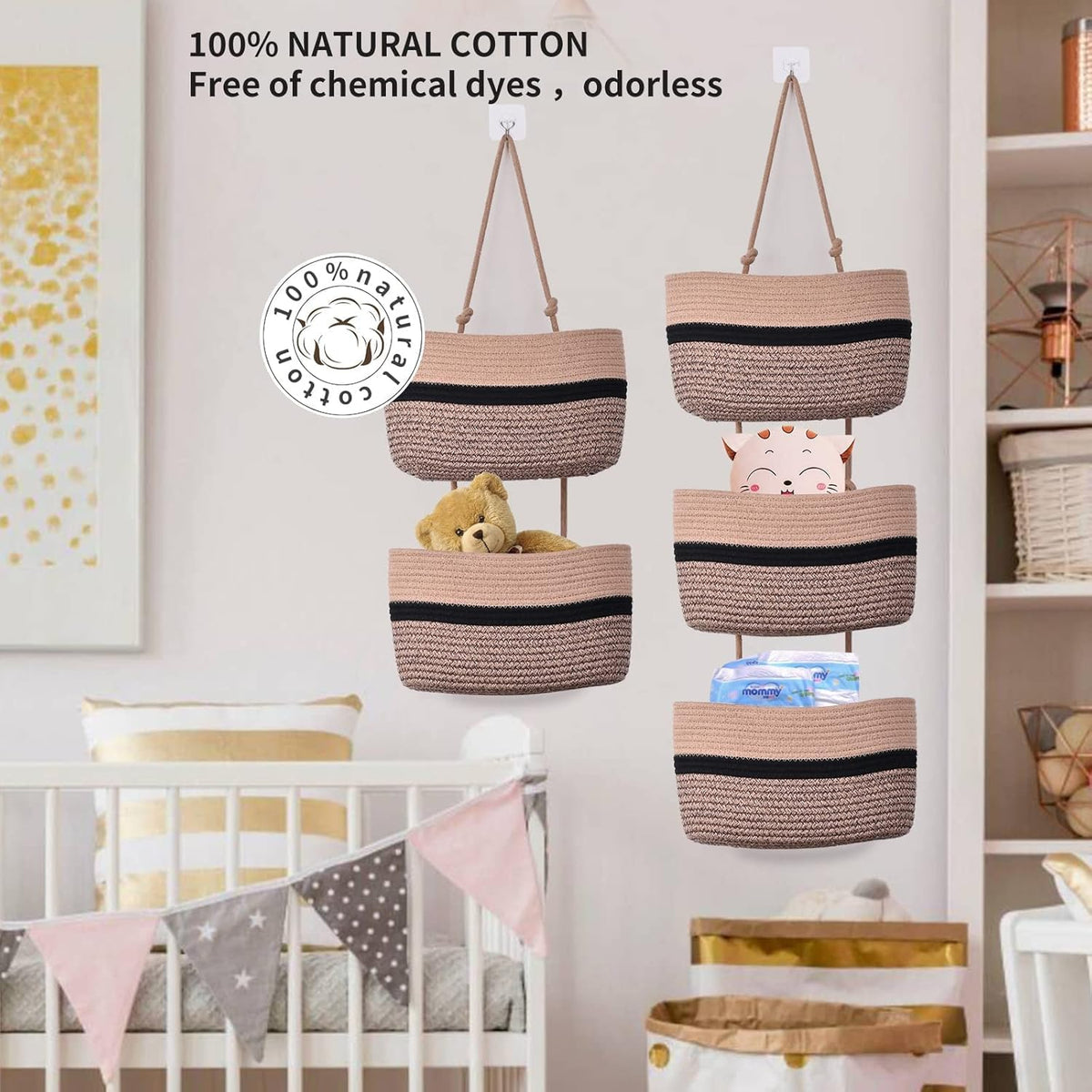 5 Pack of 2 Detachable Cotton Rope Hanging Storage Basket J20099