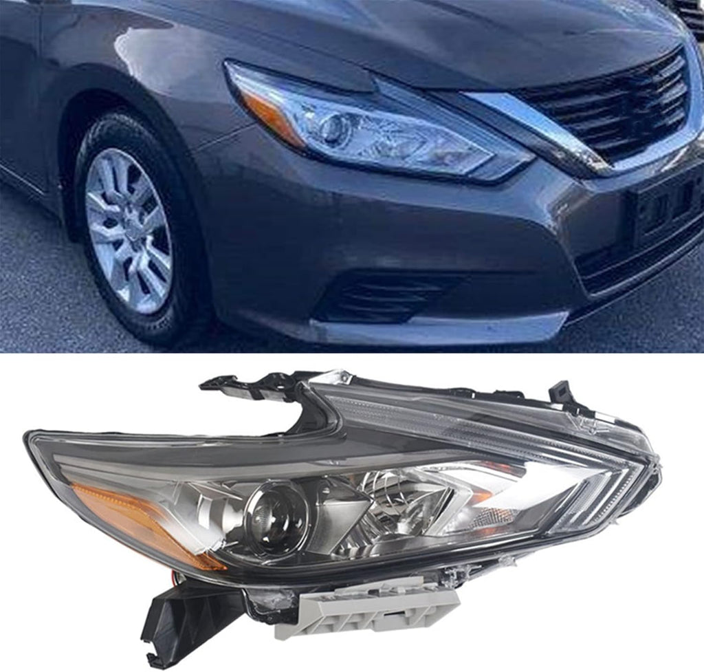 Replacement Halogen Headlight Assembly for 2016 2017 2018 Nissan Altima Black Bezel Chrome Style Right Passenger Side I6683