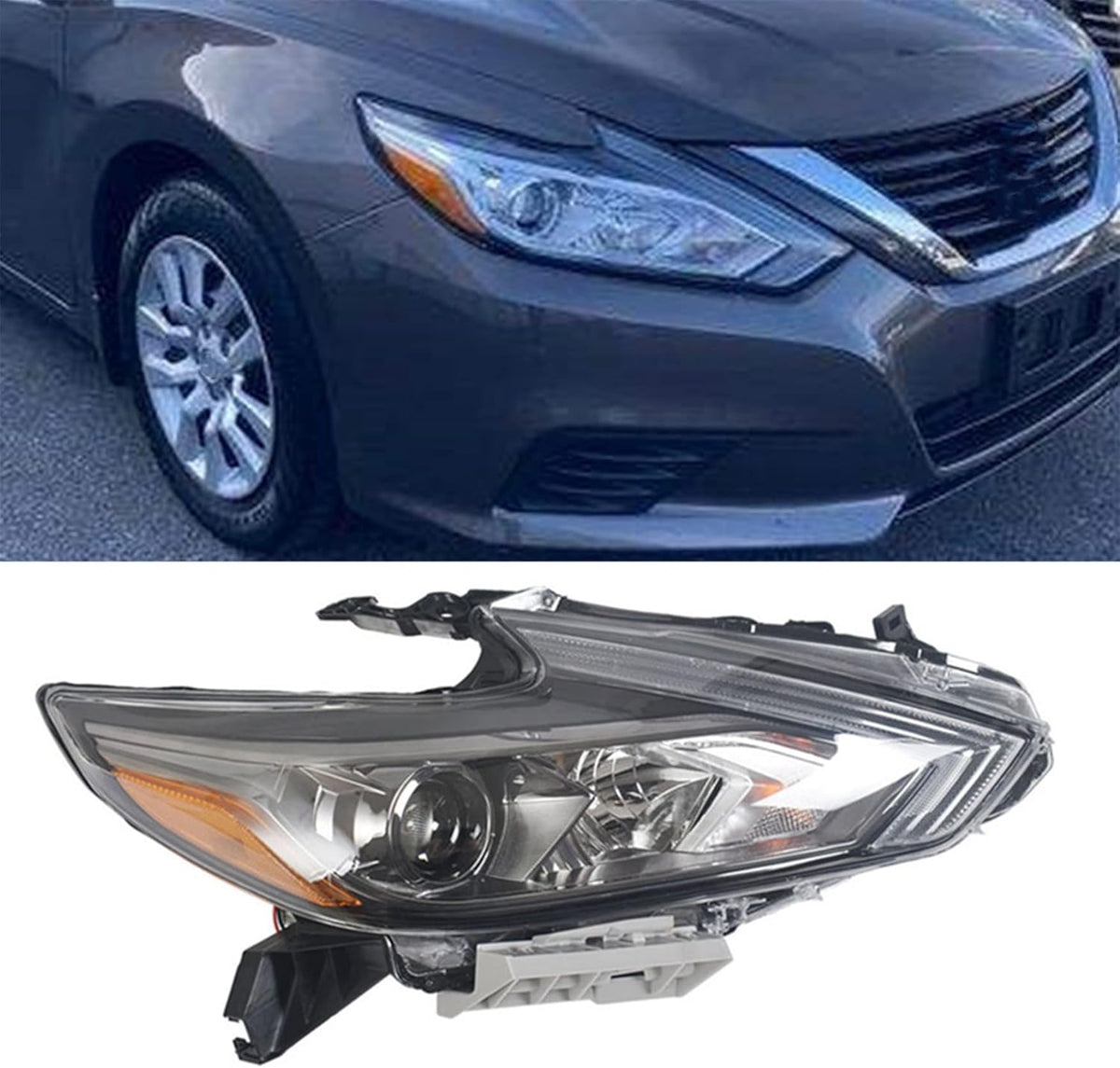 Replacement Halogen Headlight Assembly for 2016 2017 2018 Nissan Altima Black Bezel Chrome Style Right Passenger Side I6683
