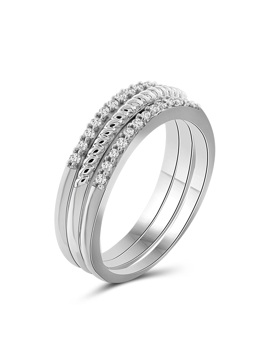 Sterling Silver Stacking Rings Set with White Diamond L17942