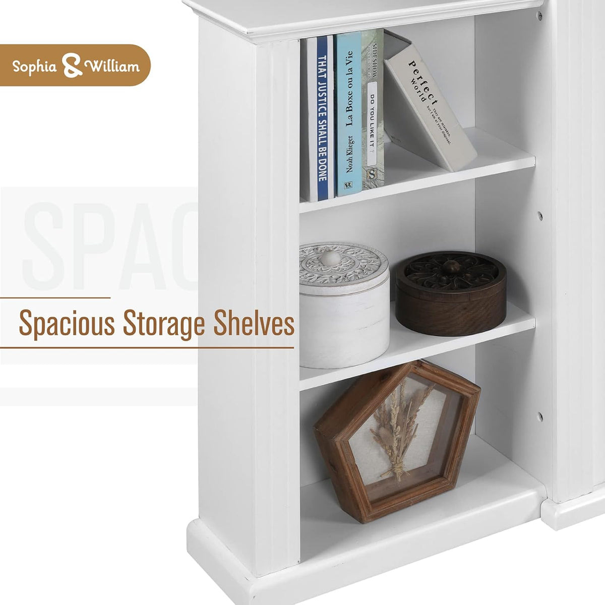 White Fireplace TV Stand with Adjustable Shelves F195