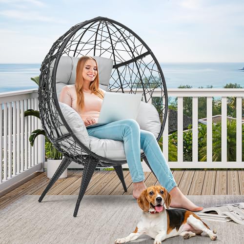 Large Wicker Egg Chair with Stand and Cushion I7784