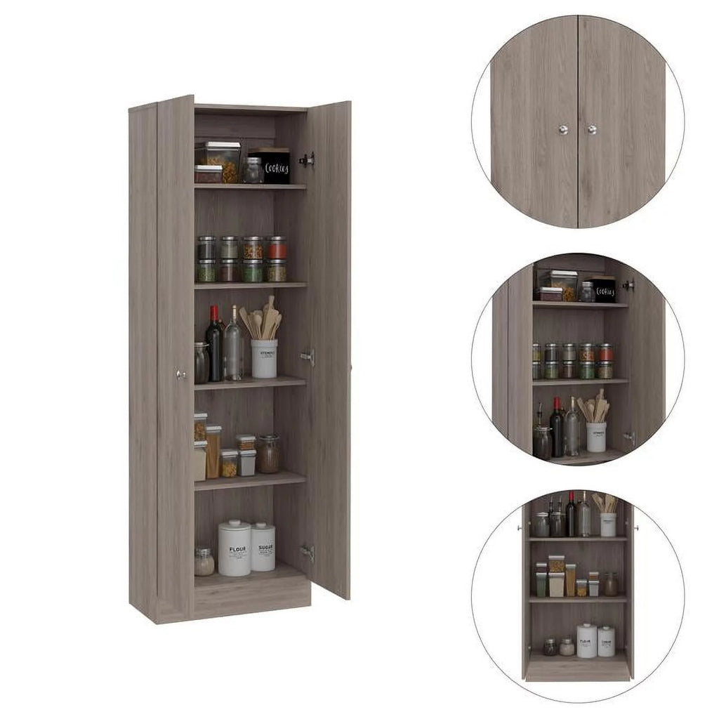 2 Piece Wood Two-Door Pantry Cabinet Set in Light Gray Z11327