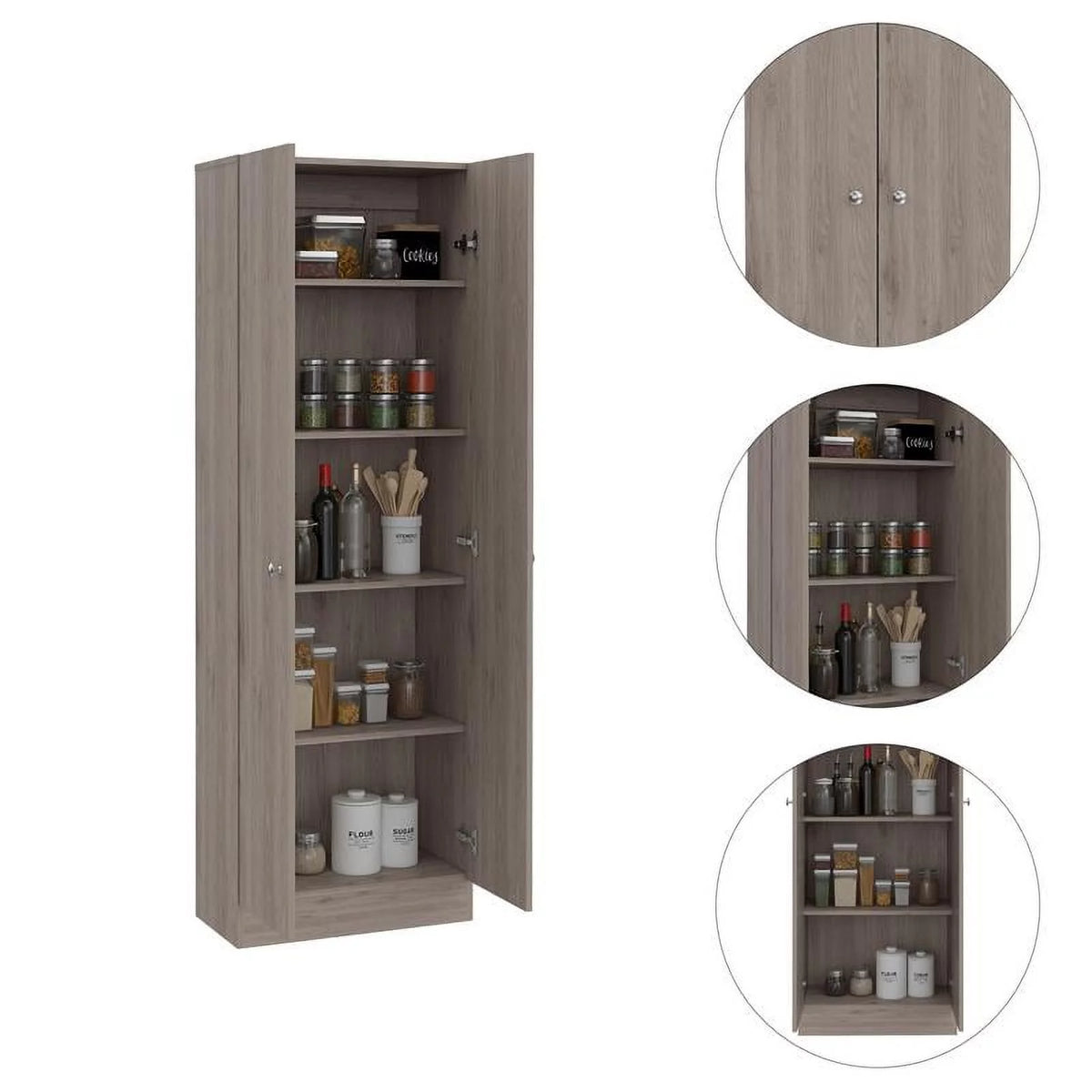 2 Piece Wood Two-Door Pantry Cabinet Set in Light Gray Z11327
