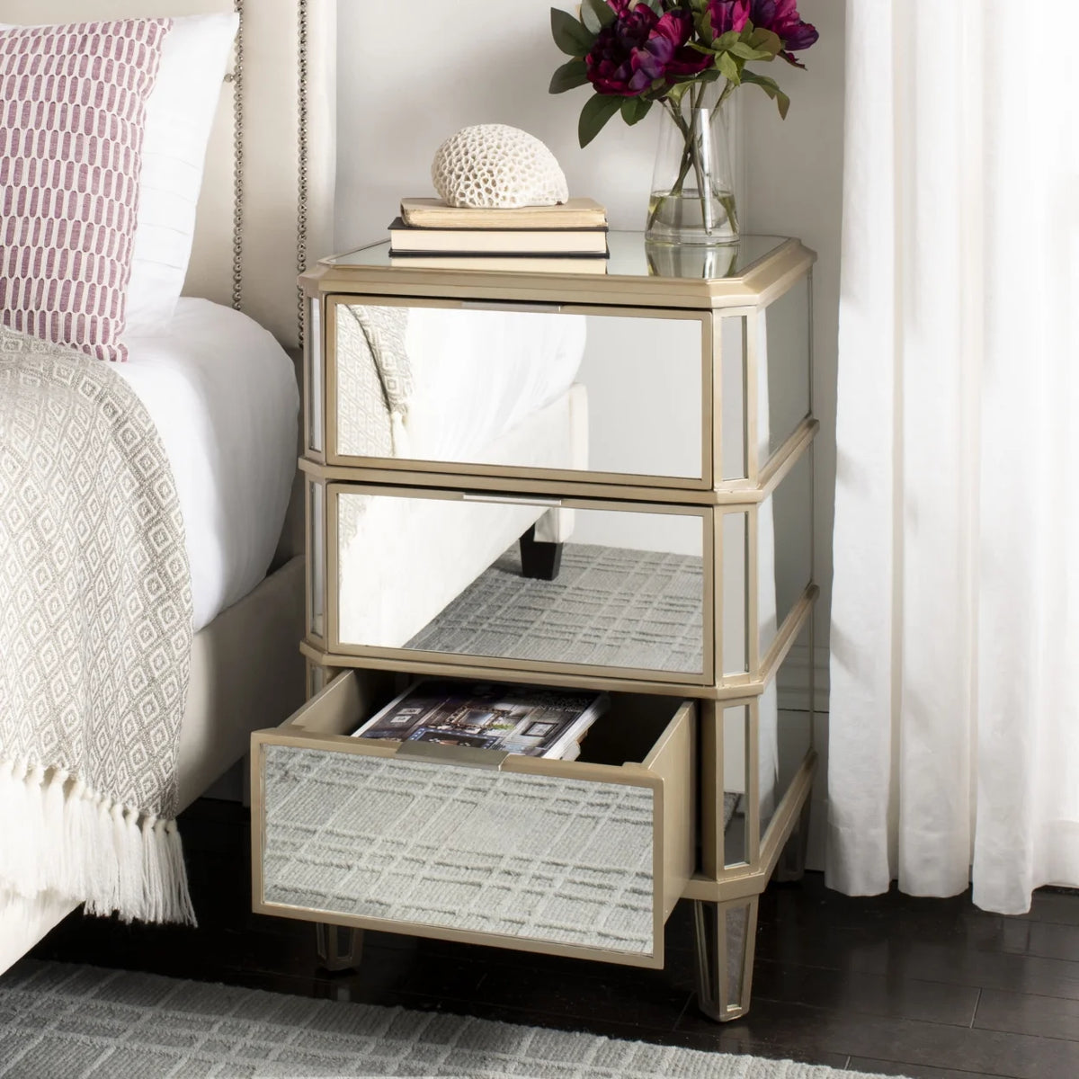 3-Drawer Mirrored Nightstand C350842