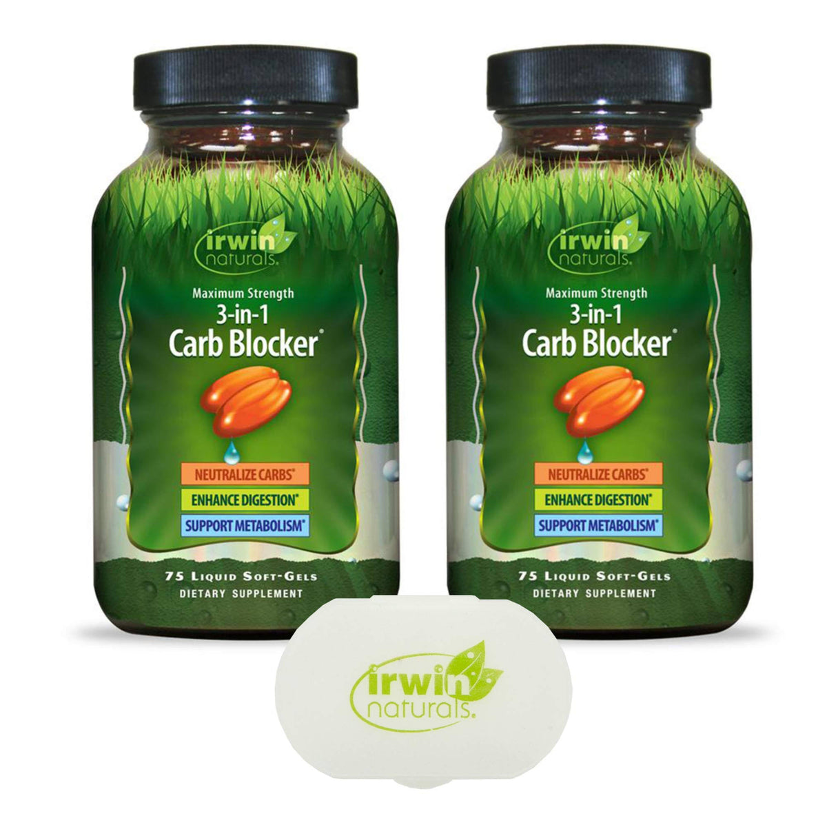 3-in-1 Carb Blocker Appetite Control Supplement - 75 Liquid Softgels with Pill Case K672005