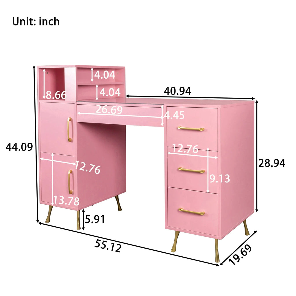 Pink 55inches Vanity Desk with 4 Drawers H669