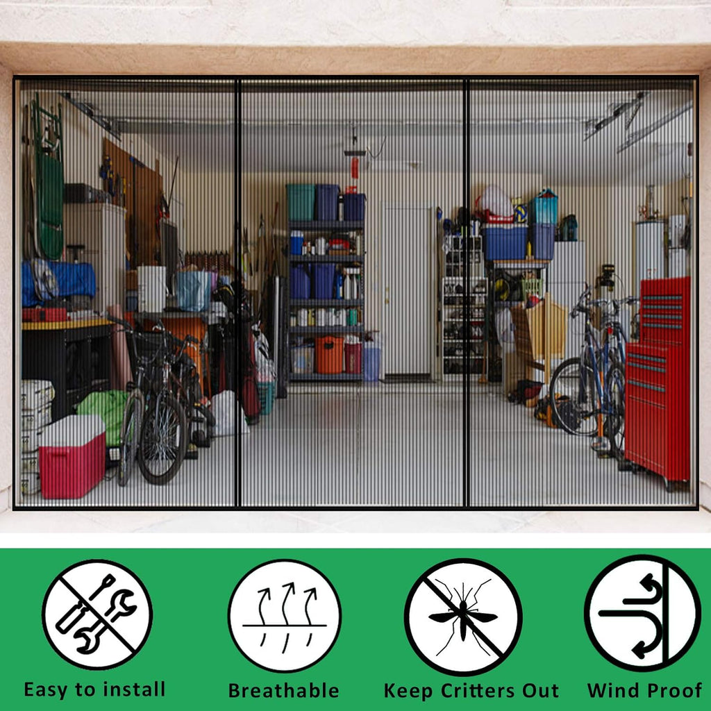 Retractable Magnetic Garage Door Screen Mesh Net, Pack of 2 T14585
