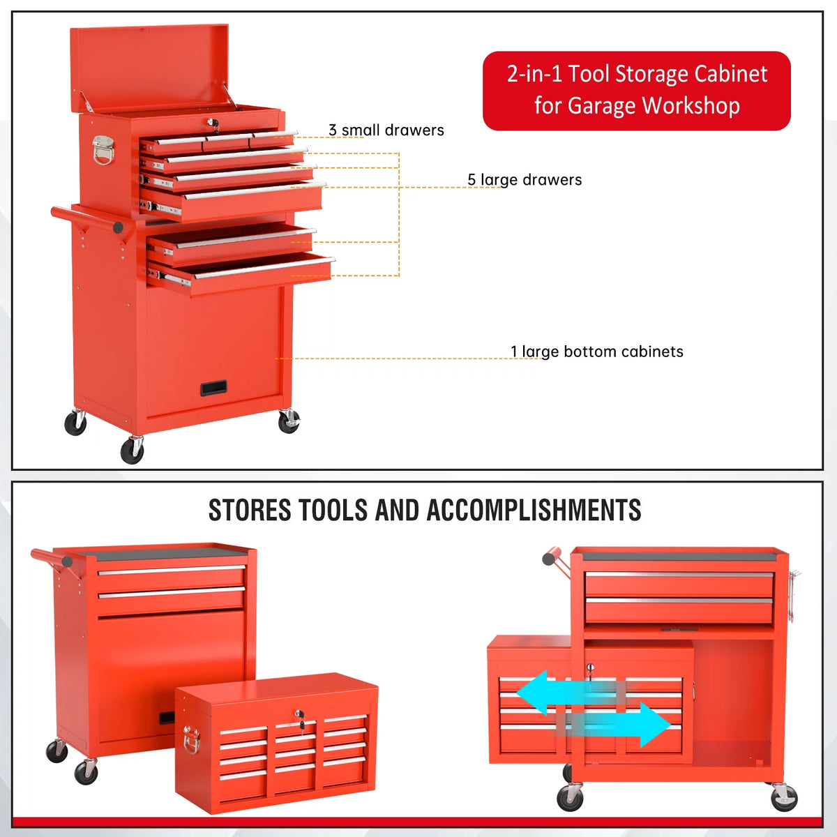 8 Drawer Rolling Tool Chest with Wheels G541