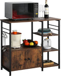 4-Tier Industrial Kitchen Baker's Rack with Storage and 8 Hooks, Rustic Brown J83058