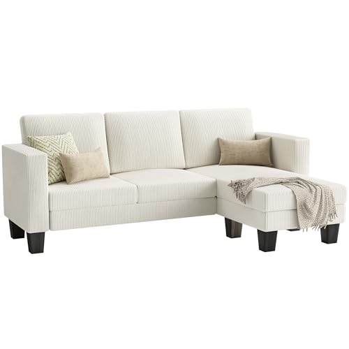 Green Corduroy L-Shaped Convertible Sectional Sofa 3 Seater T740