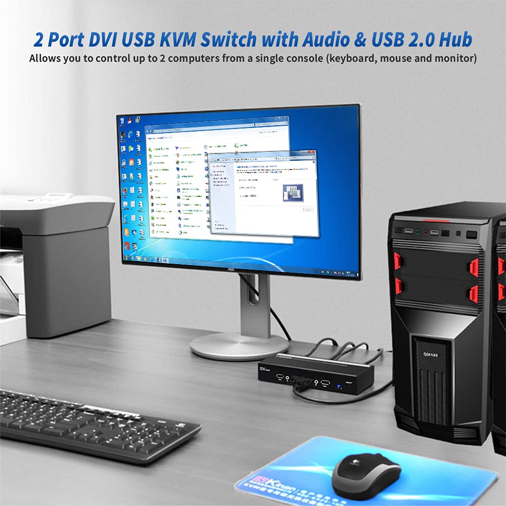 2 Port DVI KVM Switch with Cables, USB Powered, 1920 x 1200@60Hz X72718
